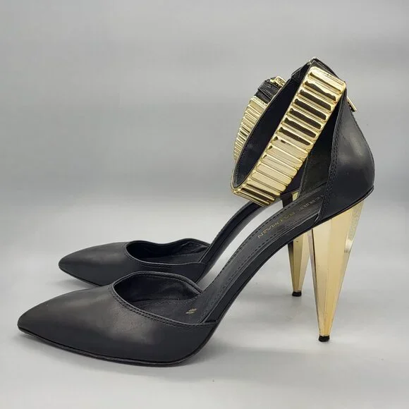 Pierre Balmain Faceted Gold Ankle Strap Heels